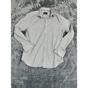 Bugatchi Mens Shaped Fit Comfort Stretch  Shirt Blue & White Geometric Pattern